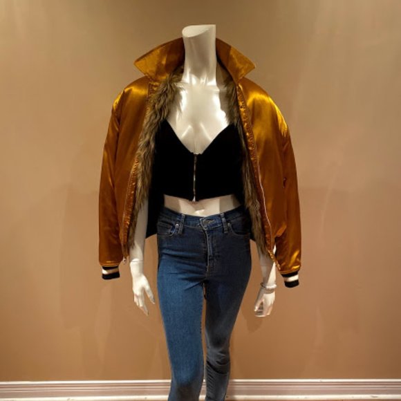 Urban Outfitters Gold Fur Varsity Jacket - Picture 2 of 5